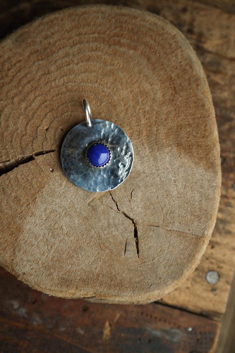Richard Schmidt Large Round Lapis Hammered Base Pendant