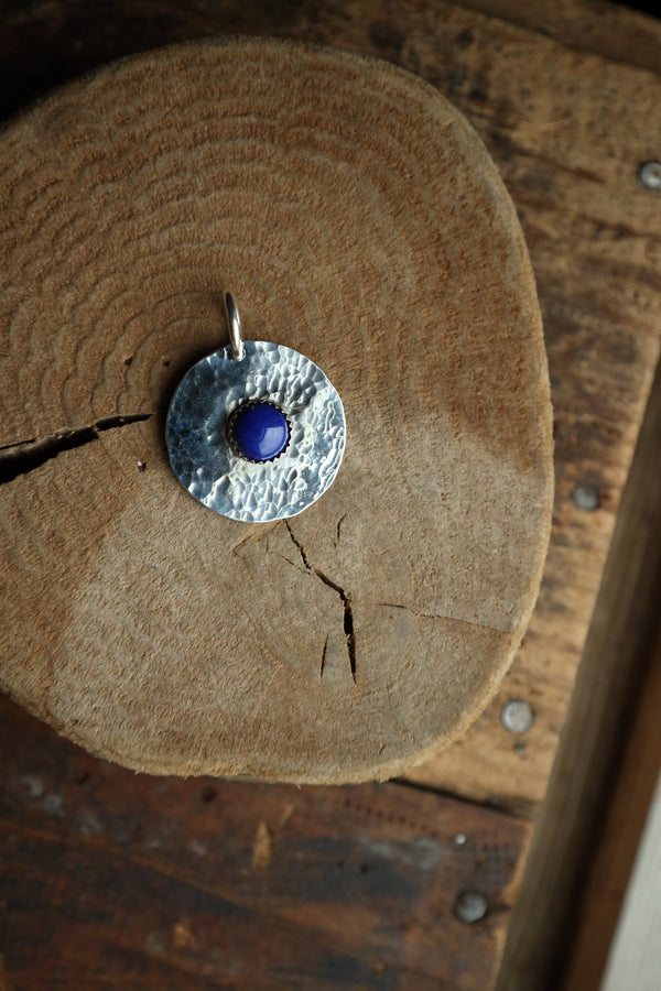 Richard Schmidt Large Round Lapis Hammered Base Pendant