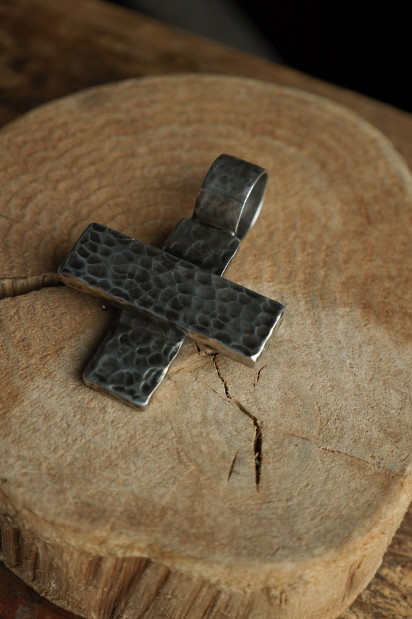 Richard Schmidt Wide Hammered Cross Pendant