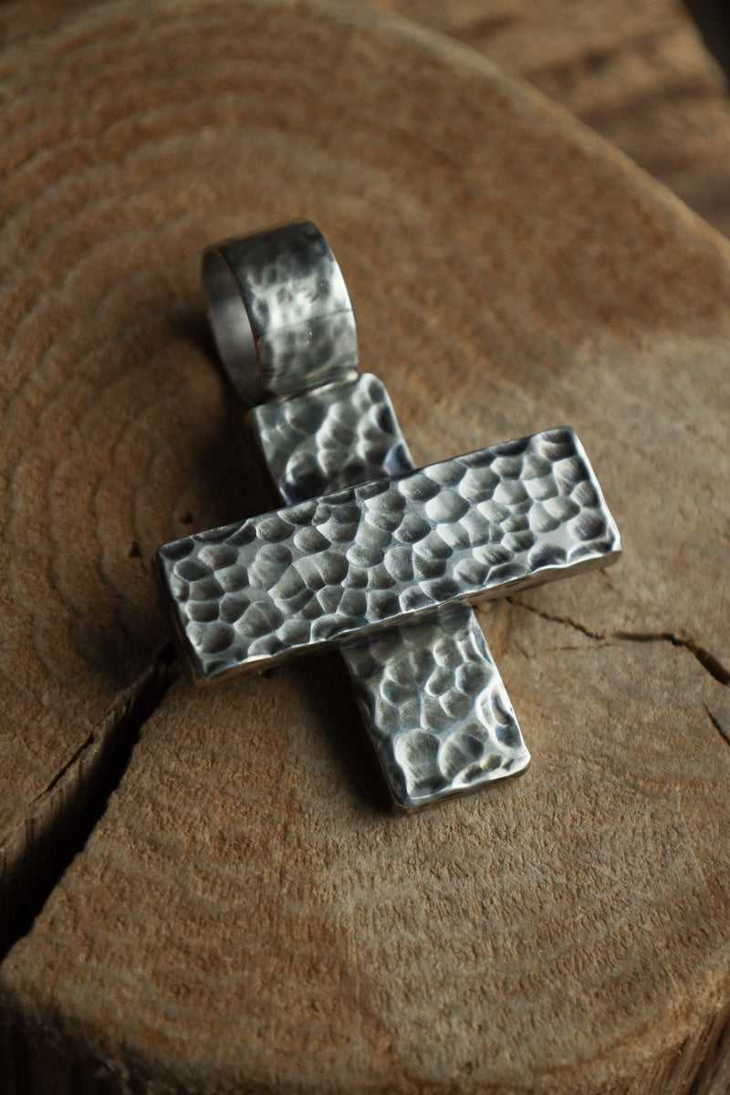 Richard Schmidt Wide Hammered Cross Pendant