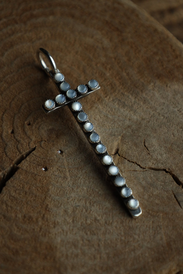 Richard Schmidt 17" Mother Of Pearl Dots Cross Pendant