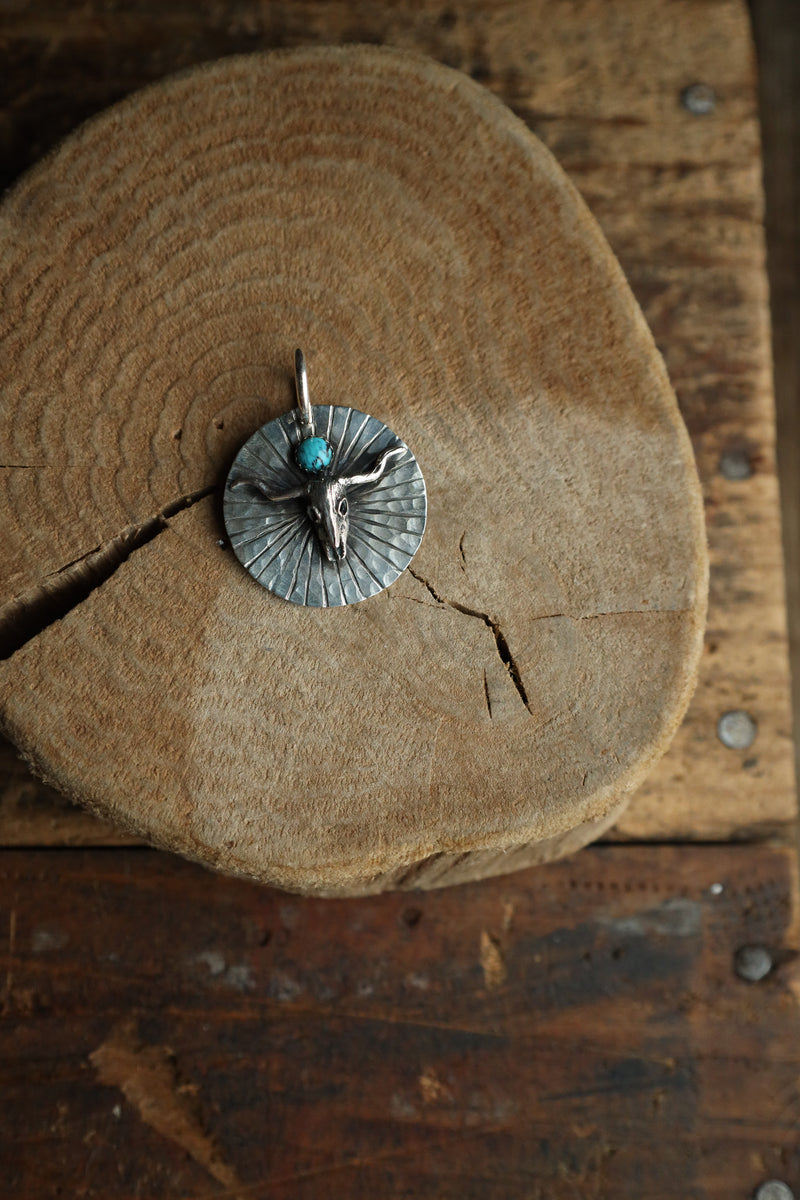 Richard Schmidt Longhorn Skull Turquoise Round Rays Pendant