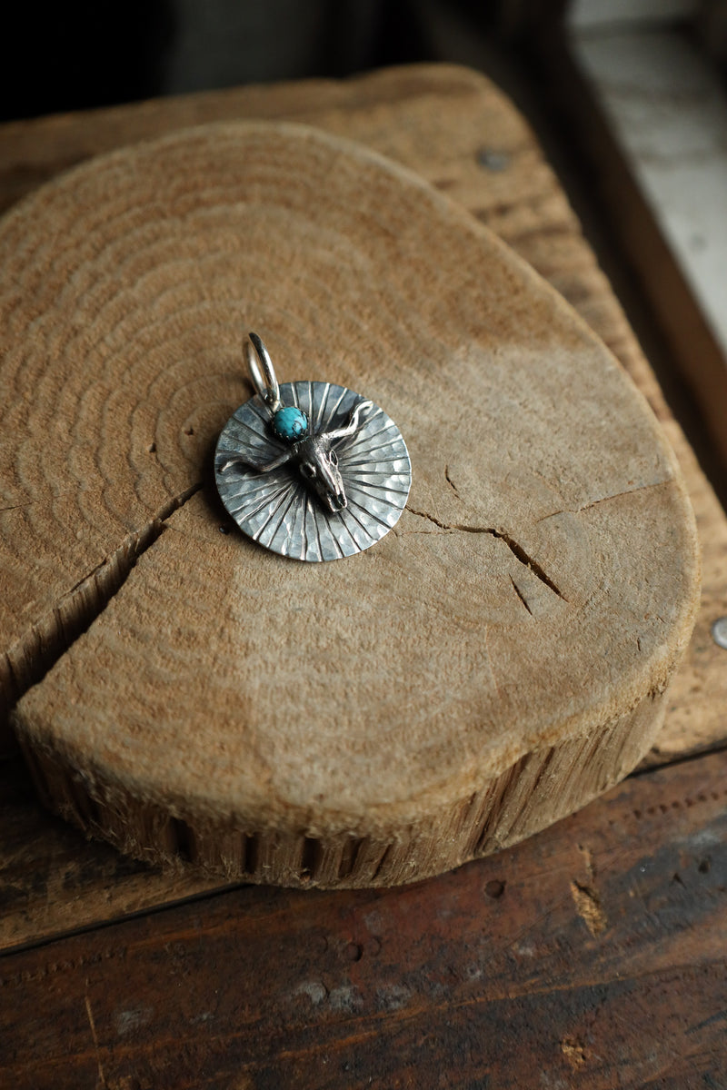 Richard Schmidt Longhorn Skull Turquoise Round Rays Pendant