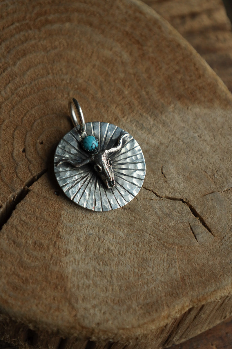 Richard Schmidt Longhorn Skull Turquoise Round Rays Pendant