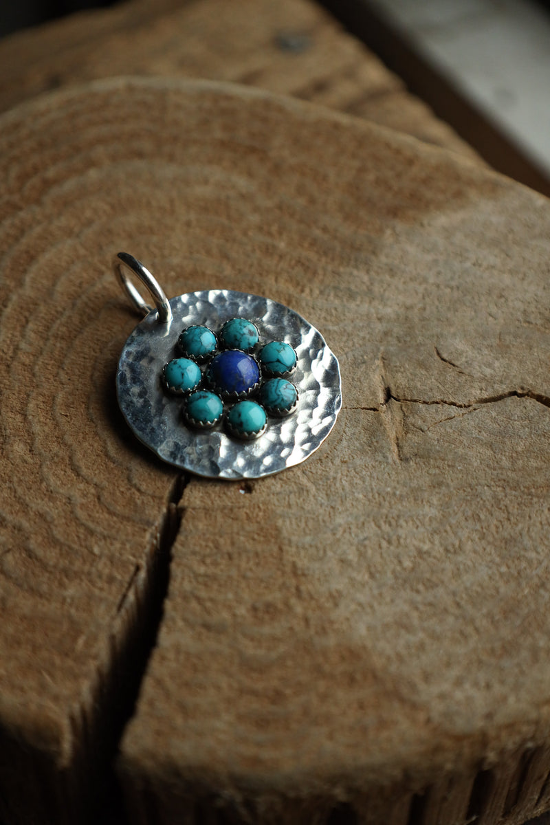 Richard Schmidt 1 Lapis 7 Turquoise Round Flower Pendant