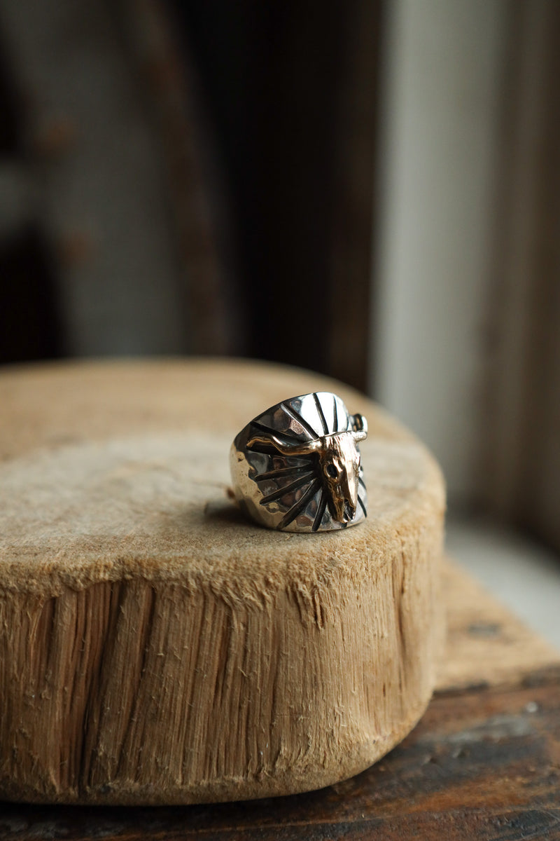 Richard Schmidt Gold Longhorn Skull Rays Ring- Size 7
