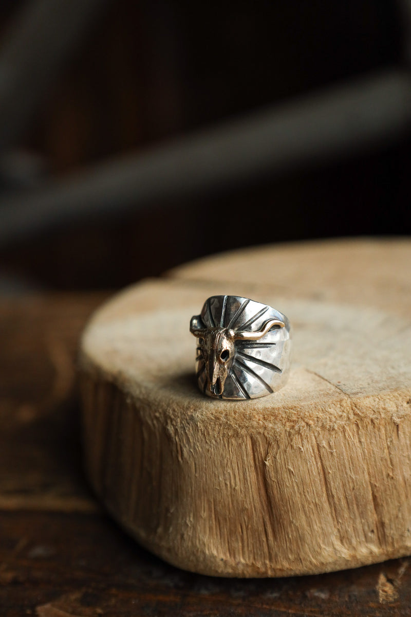 Richard Schmidt Gold Longhorn Skull Rays Ring- Size 7