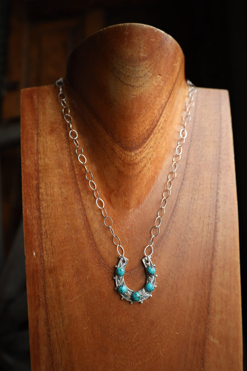 Richard Schmidt Horseshoe With 5 Turquoise Link Chain Necklace