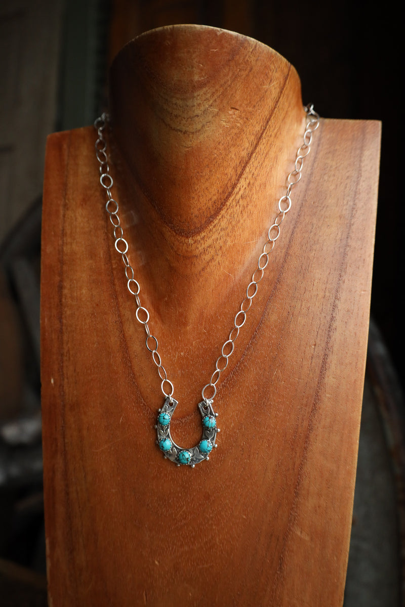 Richard Schmidt Horseshoe With 5 Turquoise Link Chain Necklace