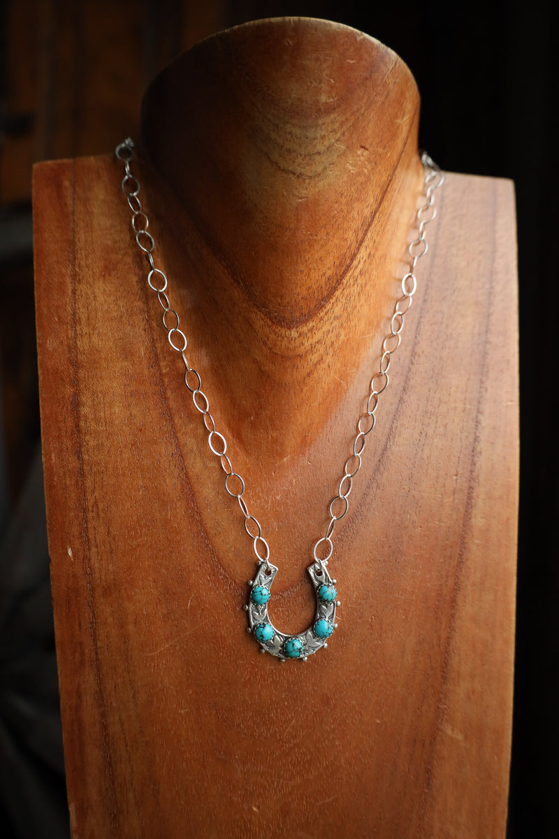 Richard Schmidt Horseshoe With 5 Turquoise Link Chain Necklace