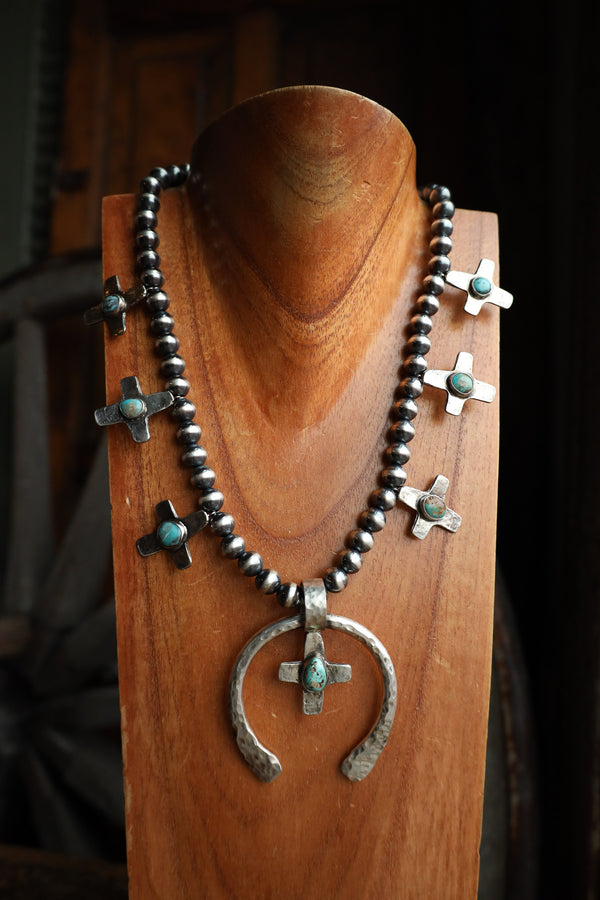 Richard Schmidt Naja Crosses With Turquoise Navajo Pearl Necklace