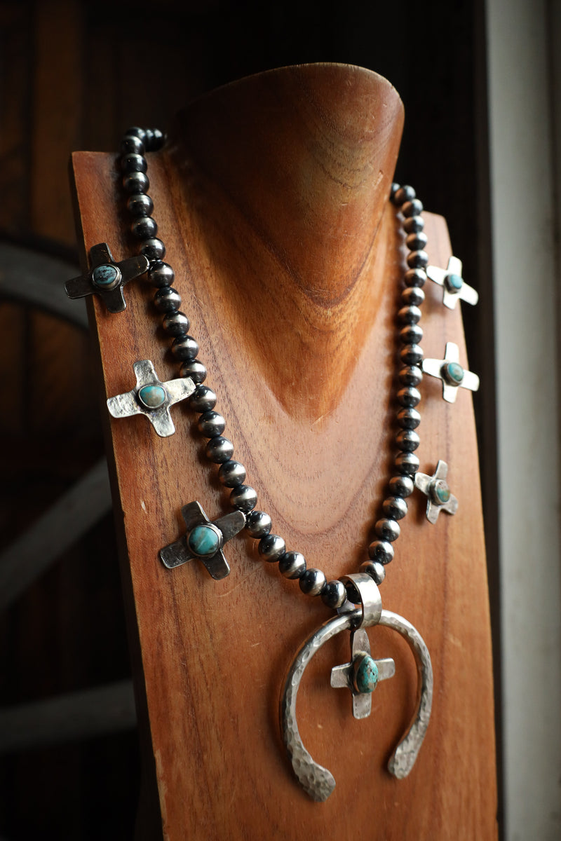 Richard Schmidt Naja Crosses With Turquoise Navajo Pearl Necklace