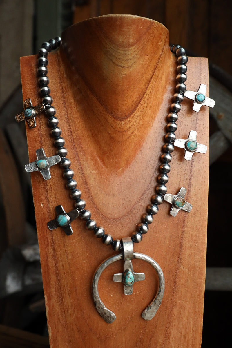 Richard Schmidt Naja Crosses With Turquoise Navajo Pearl Necklace
