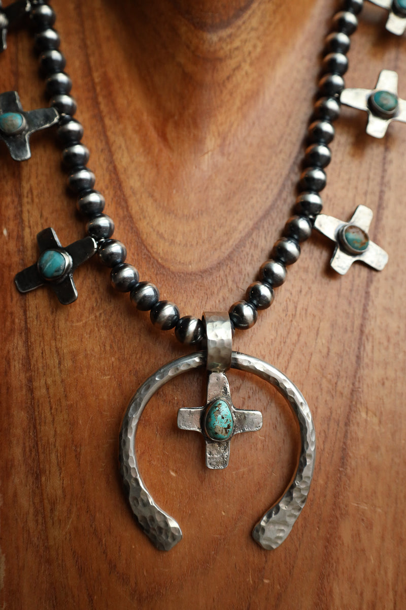 Richard Schmidt Naja Crosses With Turquoise Navajo Pearl Necklace