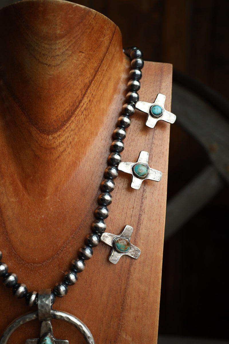 Richard Schmidt Naja Crosses With Turquoise Navajo Pearl Necklace