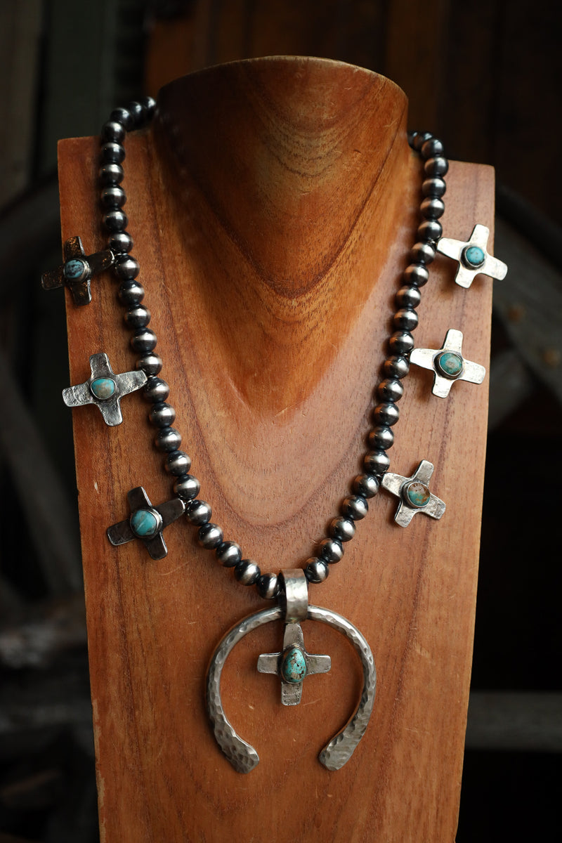 Richard Schmidt Naja Crosses With Turquoise Navajo Pearl Necklace
