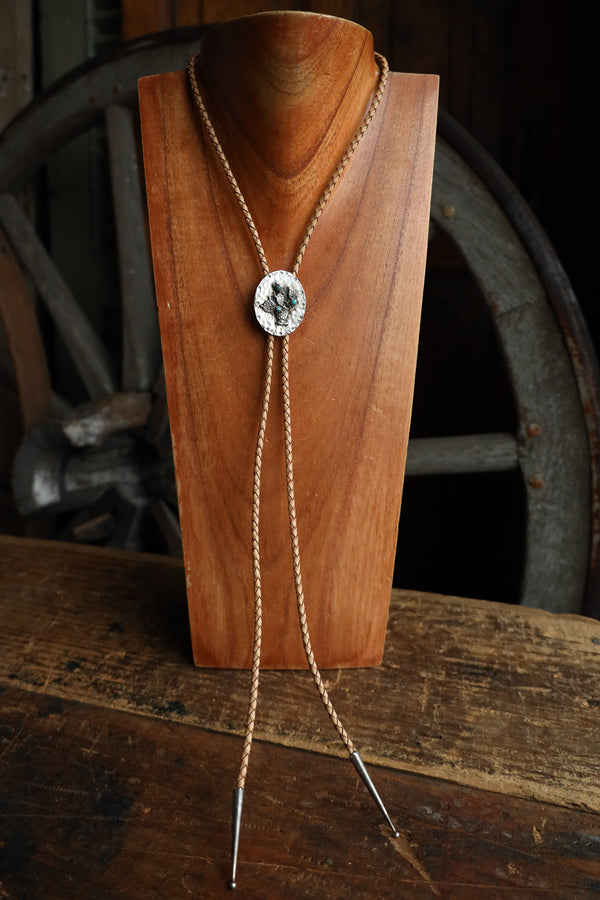 Richard Schmidt Prickly Pear Turquoise Tan Leather Bolo