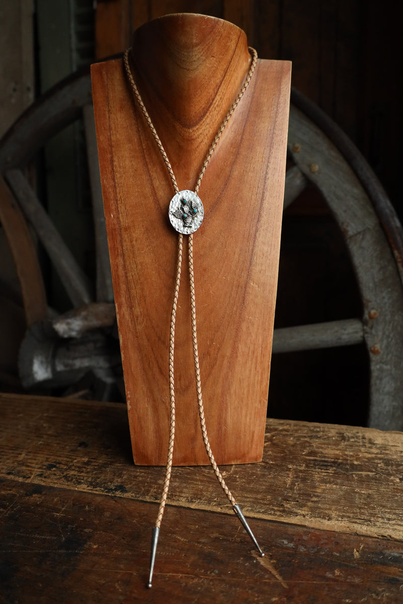 Richard Schmidt Prickly Pear Turquoise Tan Leather Bolo