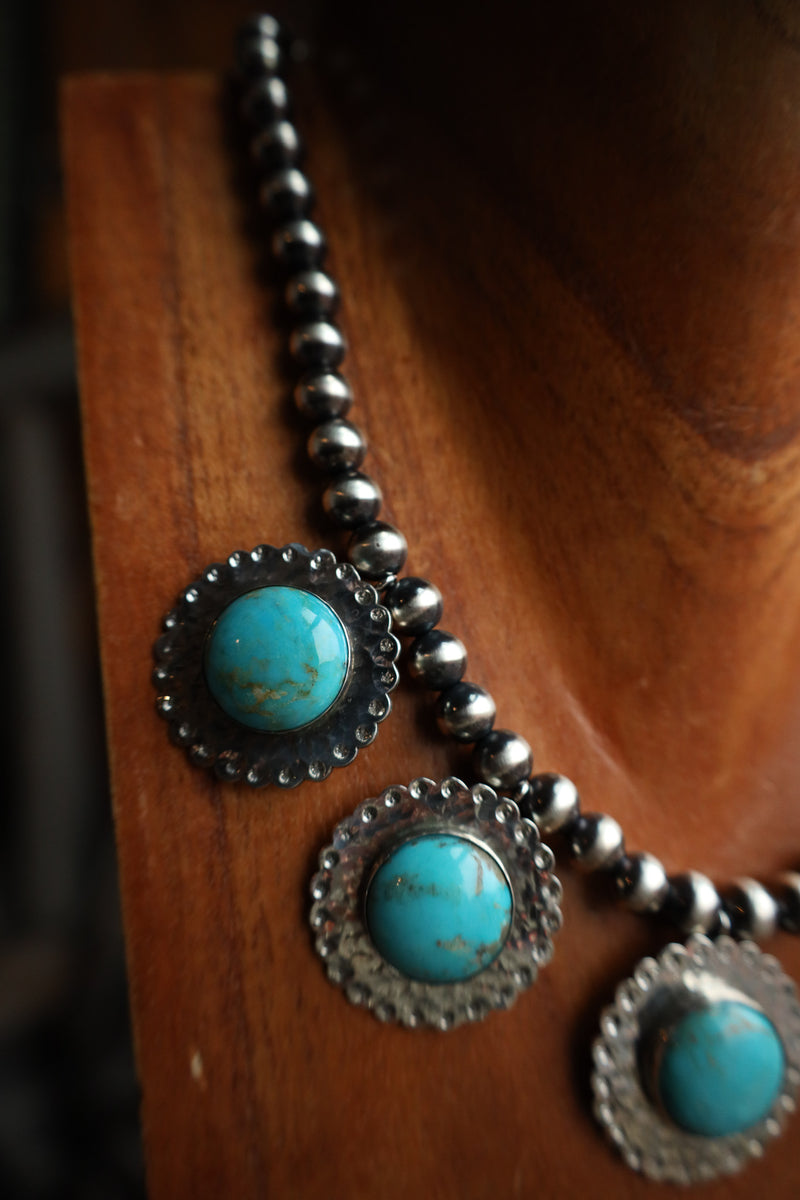 Richard Schmidt 5 Large Turquoise Rounds On Discs Navajo Pearls Necklace