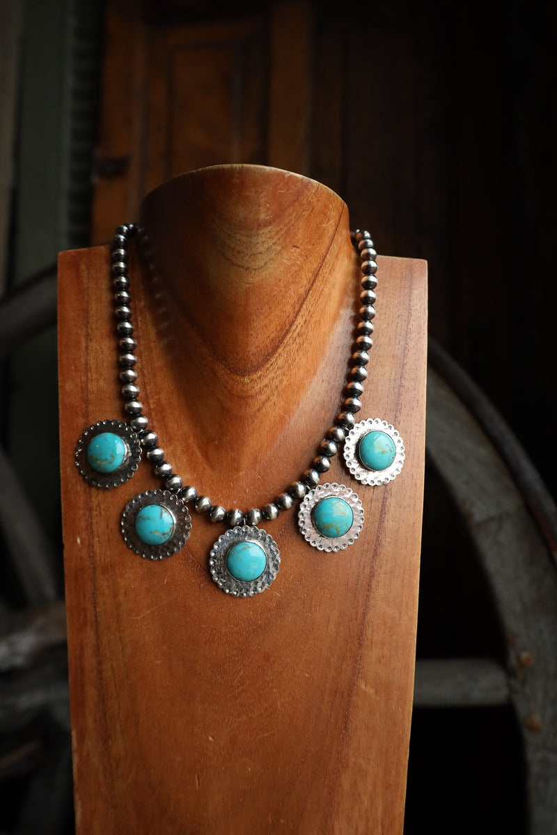 Richard Schmidt 5 Large Turquoise Rounds On Discs Navajo Pearls Necklace