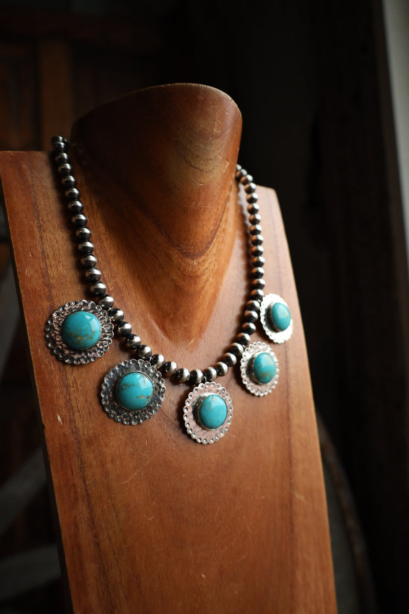Richard Schmidt 5 Large Turquoise Rounds On Discs Navajo Pearls Necklace