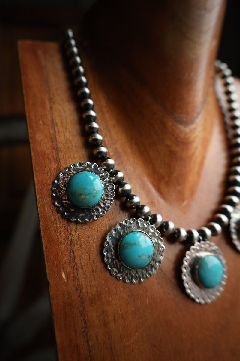 Richard Schmidt 5 Large Turquoise Rounds On Discs Navajo Pearls Necklace