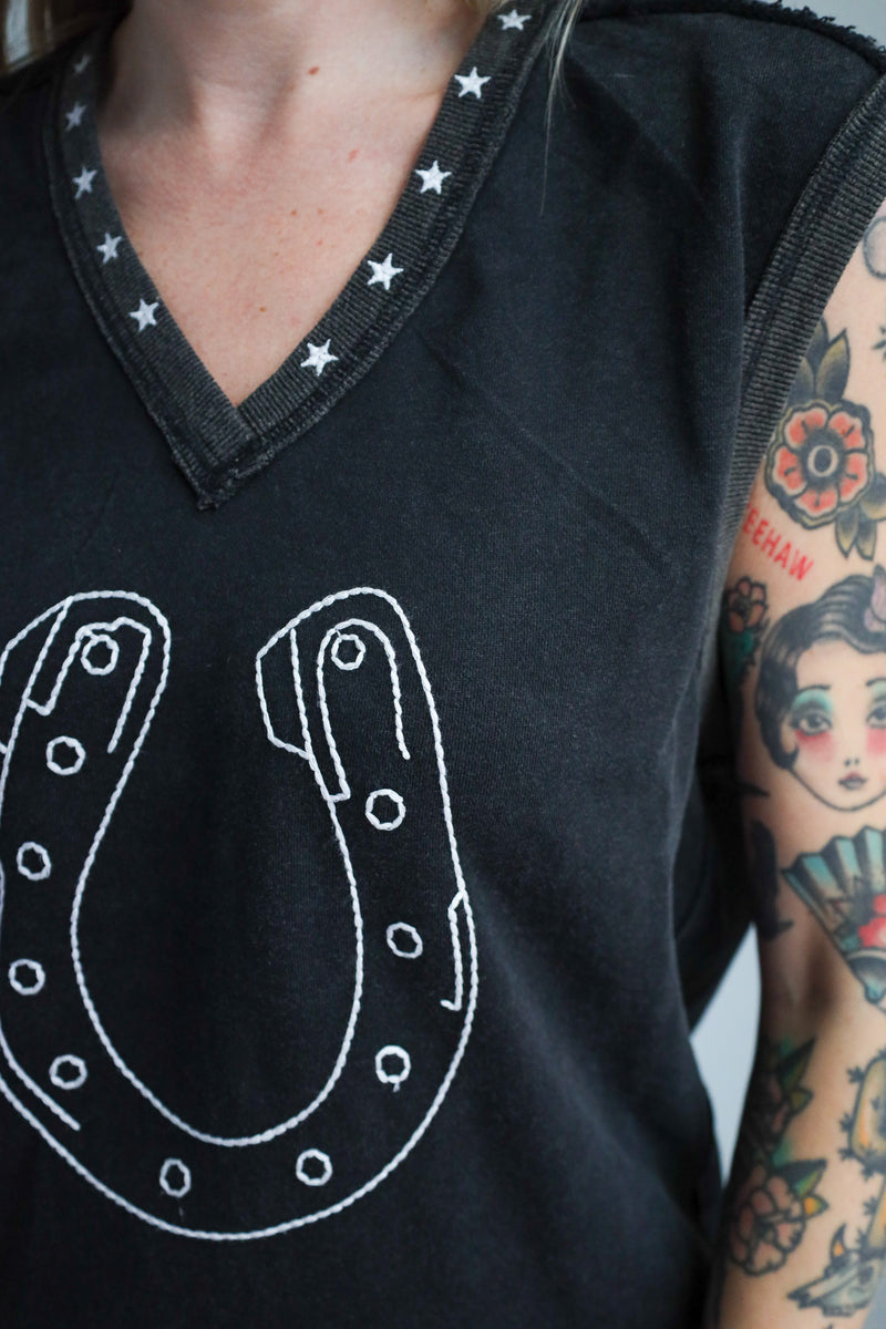 Eesome Embroidered Horseshoe Sleeveless Top