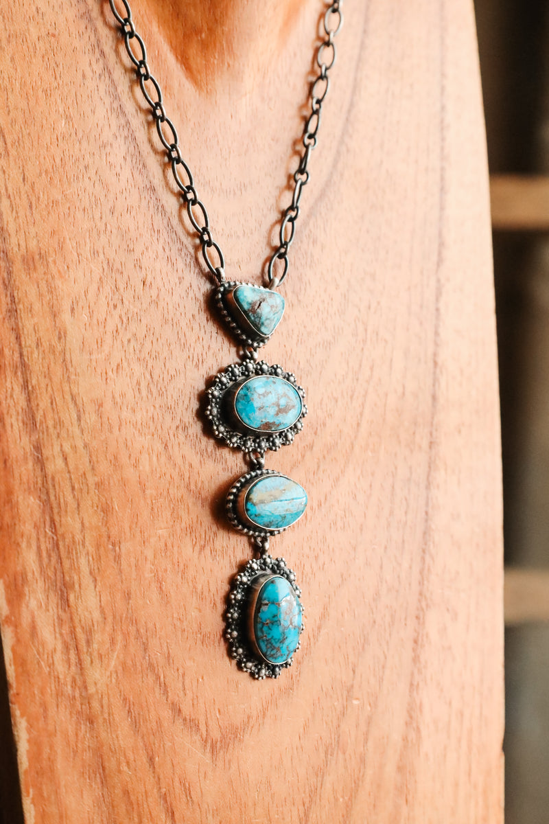 4 PRINCE TURQUOISE DROP ON CHAIN NECKLACE