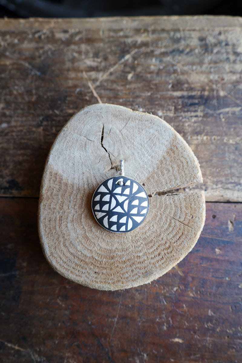 Coreen Cordova Black and White Round Pendant