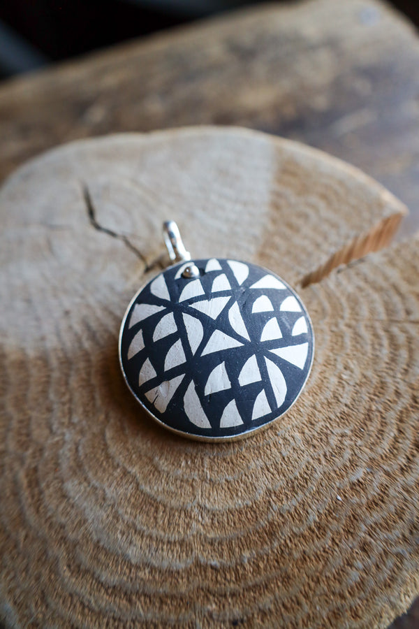 Coreen Cordova Black and White Round Pendant