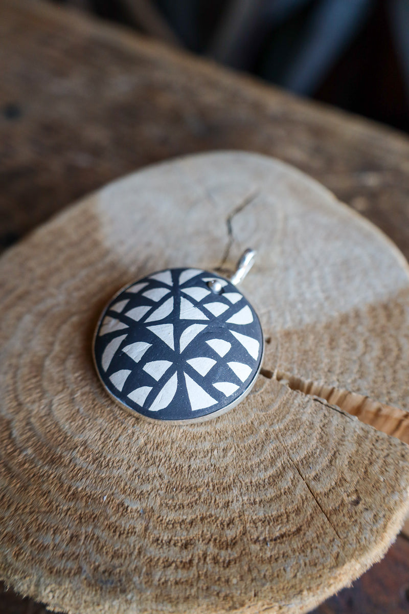 Coreen Cordova Black and White Round Pendant