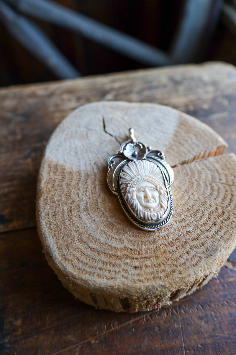 Coreen Cordova Native American With Silver Feathers Flower Pendant