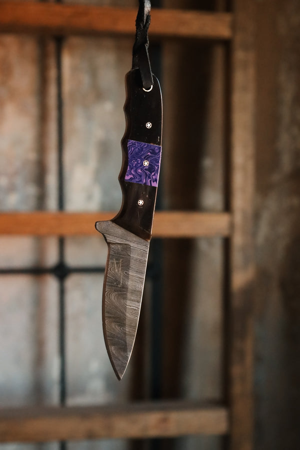 Exotic Texas Knives Buffalo Horn With Purple Damascus Knife