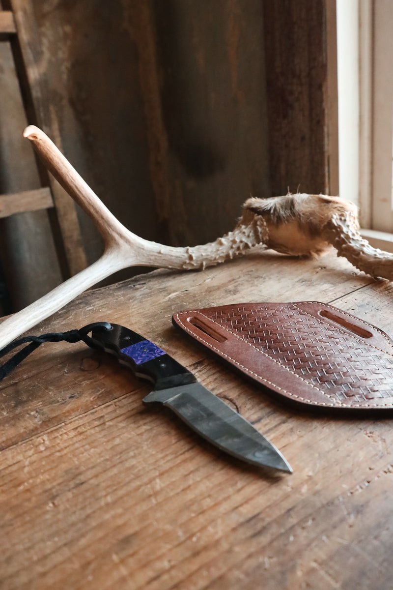 Exotic Texas Knives Buffalo Horn With Purple Damascus Knife