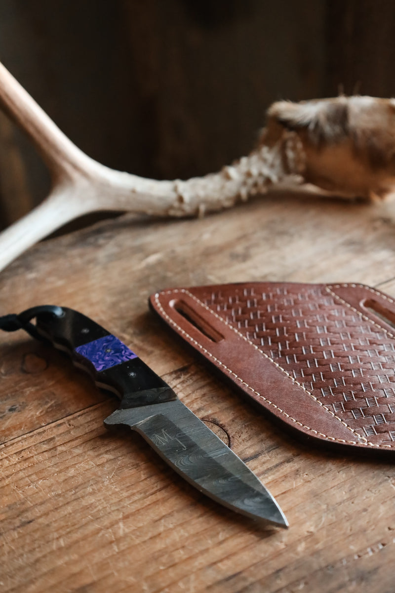 Exotic Texas Knives Buffalo Horn With Purple Damascus Knife