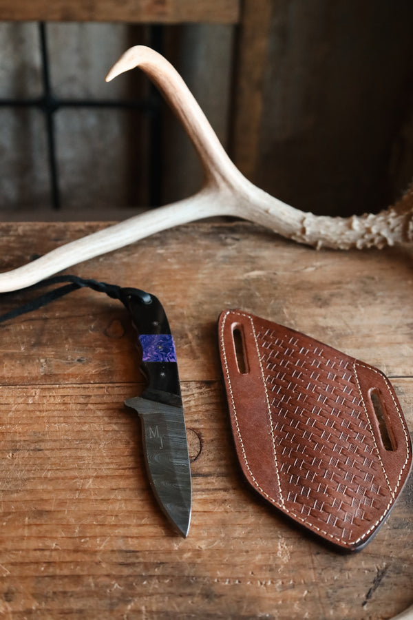 Exotic Texas Knives Buffalo Horn With Purple Damascus Knife