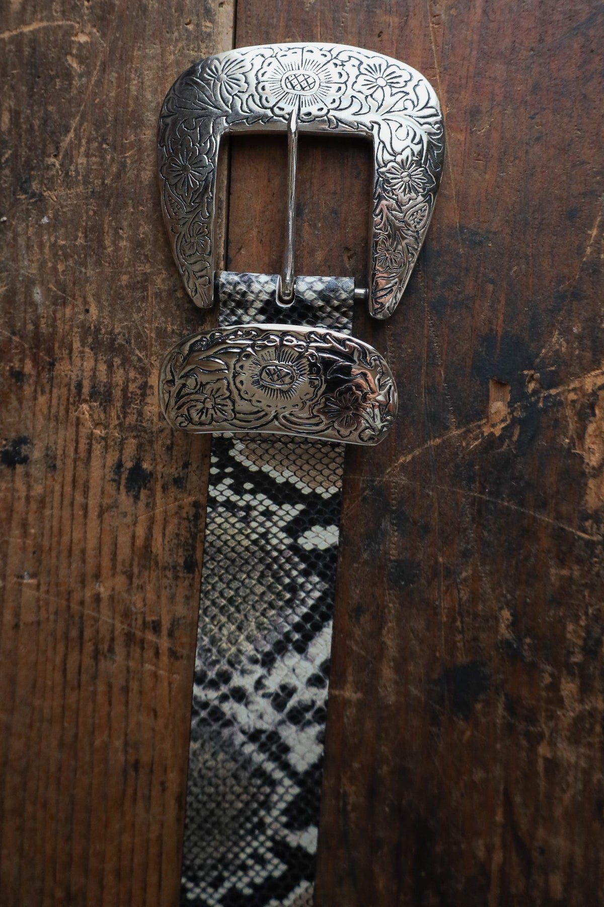 Streets Ahead Silver and Brown Western Embellished Snake Print Belt Kenna Snake Belt – Croc-Embossed Leather & Snake Buckle  main image 4
