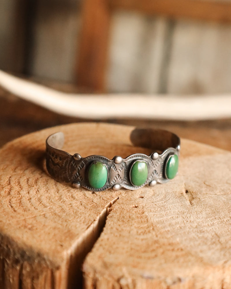 3 Green Oval 2 Snakes Stamped Cuff 