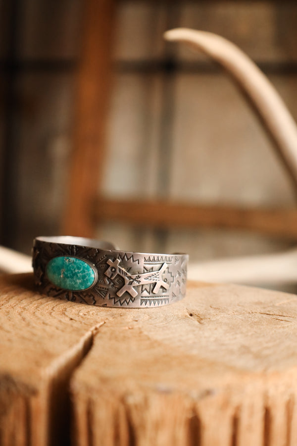 TURQUOISE OVAL 2 PRIMATIVE HORSE CUFF