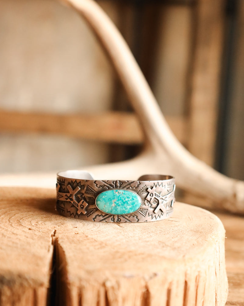 TURQUOISE OVAL 2 PRIMATIVE HORSE CUFF