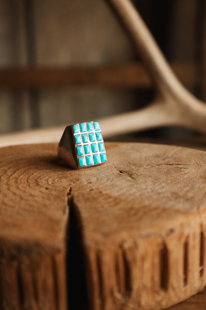 LIGHT BLUE TURQUOISE 16 RECTANGLES MEN'S RING- SIZE 11