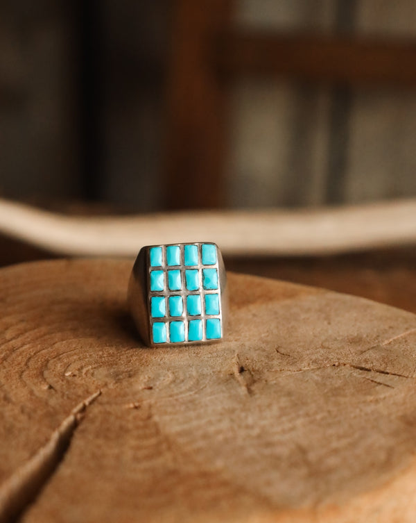 LIGHT BLUE TURQUOISE 16 RECTANGLES MEN'S RING- SIZE 11