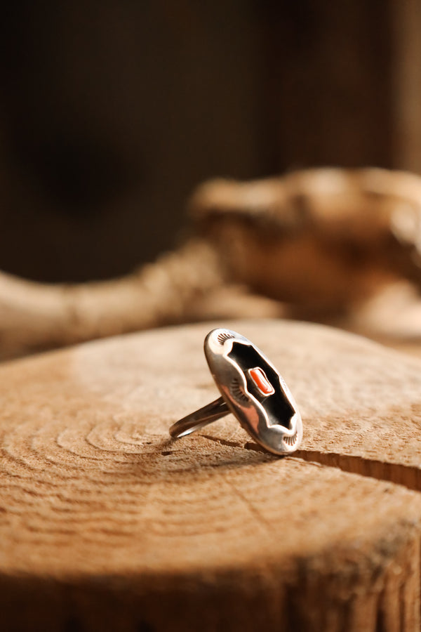 CORAL RECTANGLE SHADOWBOX RING- SIZE 7