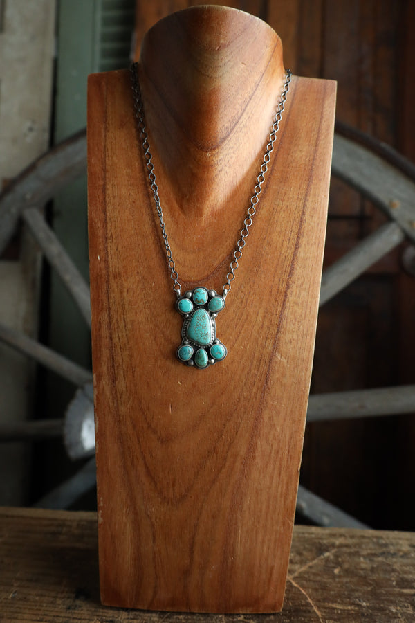 7 Stone Turquoise Sterling Silver Chain Necklace