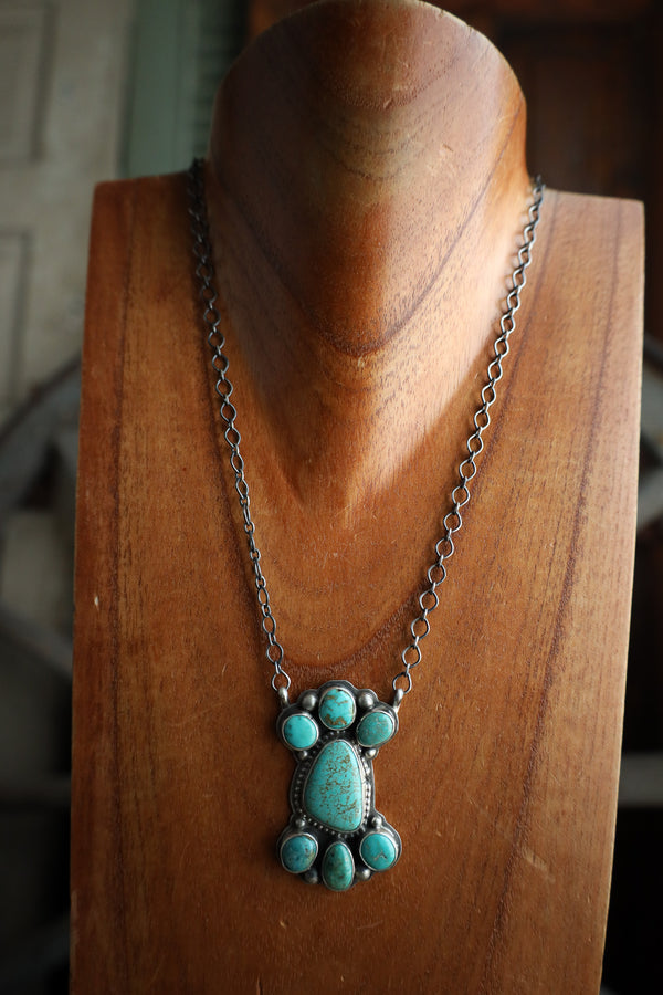 7 Stone Turquoise Sterling Silver Chain Necklace