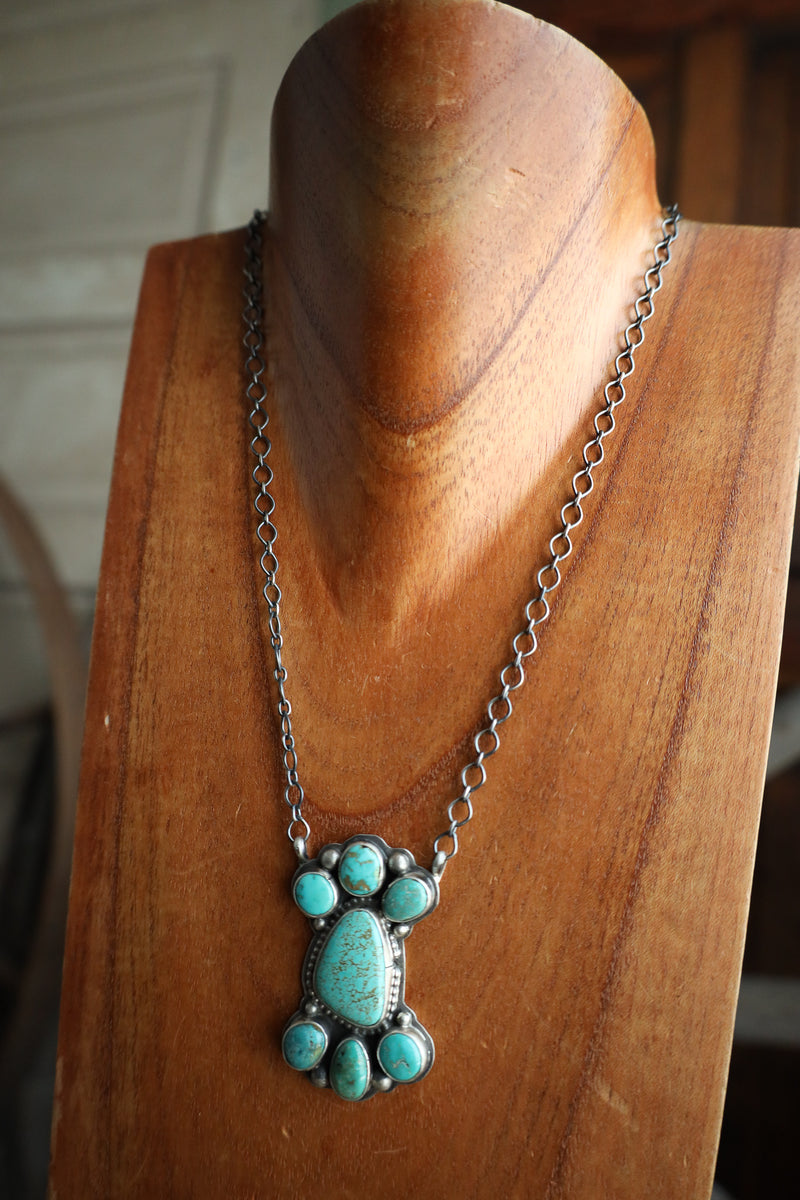 7 Stone Turquoise Sterling Silver Chain Necklace