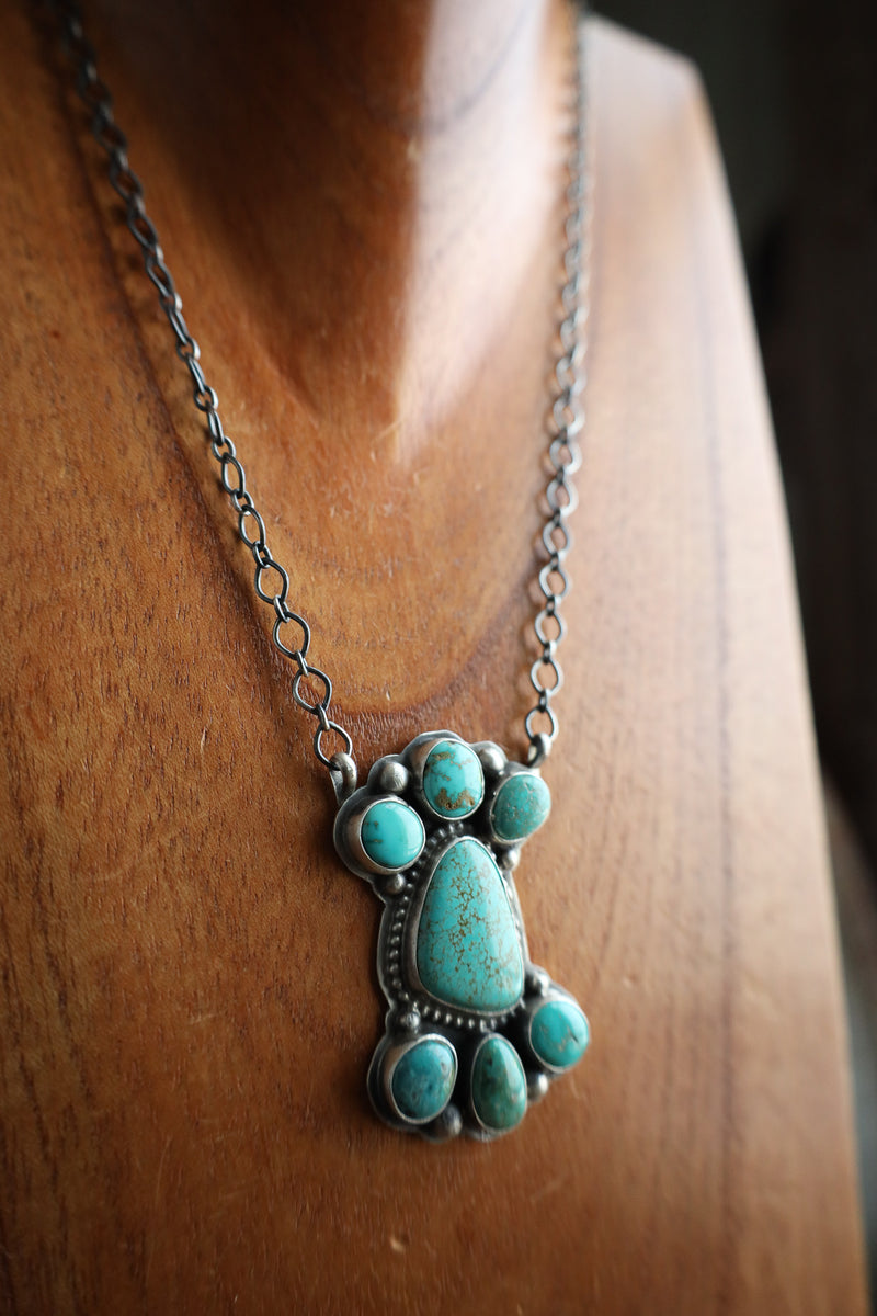 7 Stone Turquoise Sterling Silver Chain Necklace