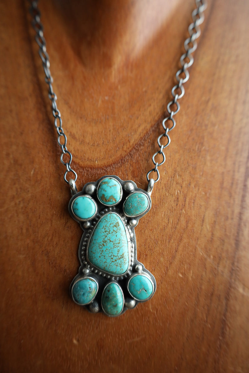 7 Stone Turquoise Sterling Silver Chain Necklace