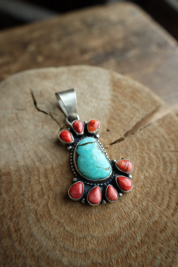 7 Spiny Oyster With 1 Large Turquoise By Shells Pendant