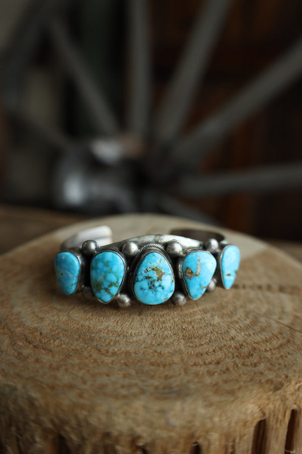 5 Turquoise Sterling Silver Dots Cuff